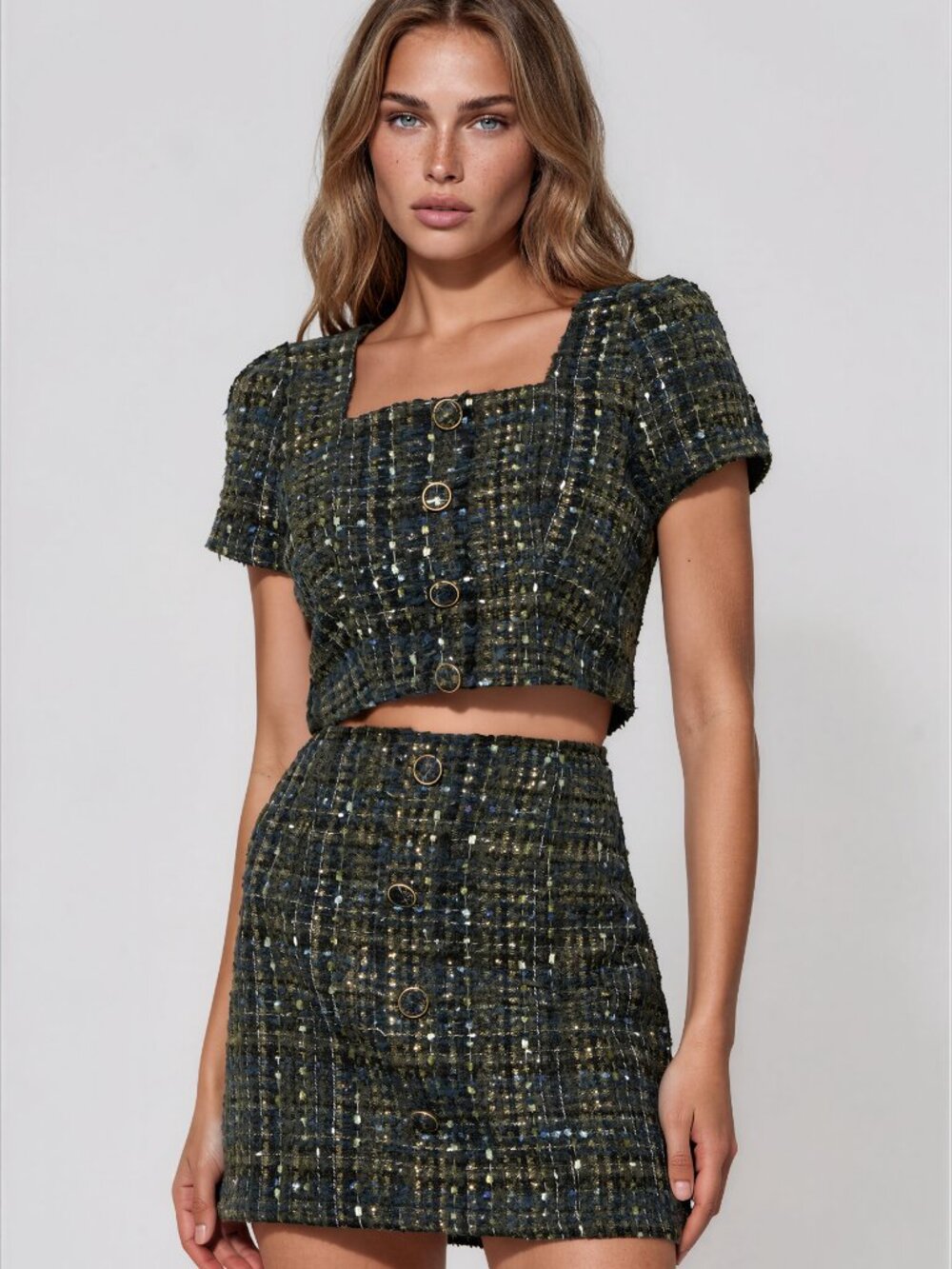 Adelyn Rae Lauren Tweed Cropped Top